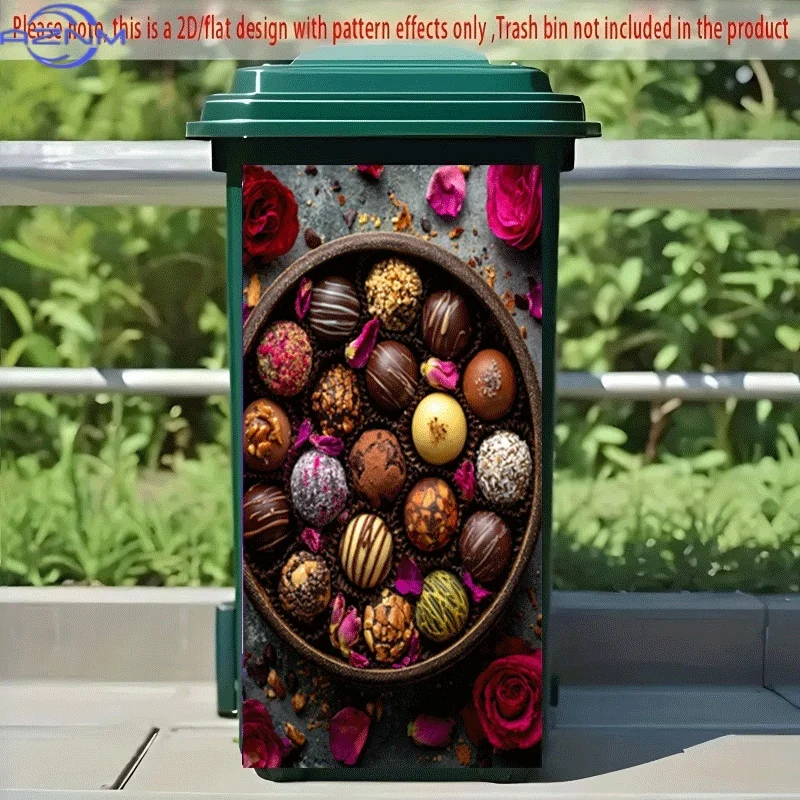 PC 2D Flat Self-Adhesive Trash Can Sticker, Colorful Chocolate Feast Decorative Sticker, Creative Trash Can Decoration, Suitab