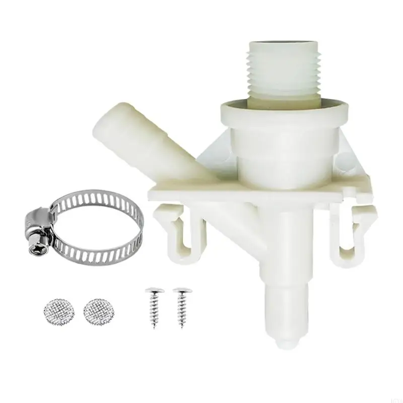 Motorhome Toilet Flush Water Valves with Hose Clamp 385311641, 2 Screws and 2 Mesh Filters, Threaded Fitting Part D7YA