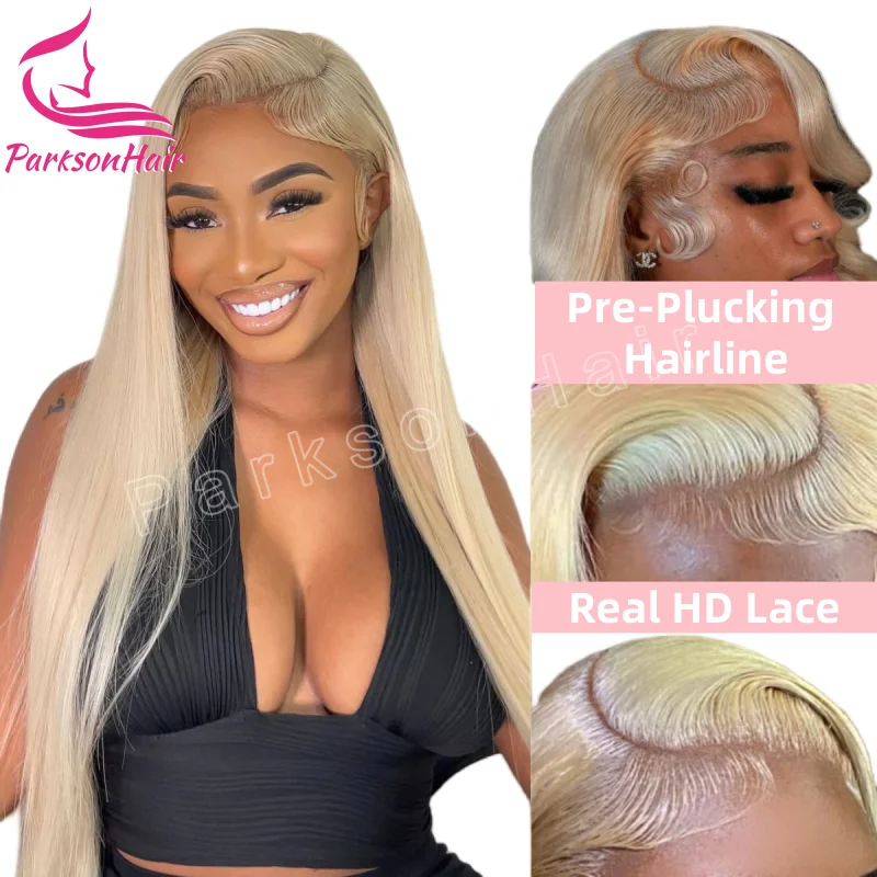 200% 613 شقراء HD باروكة من شعر طبيعي بدون صمغ قبل قطعها جاهزة للارتداء 4x4 5x5 السويسري الدانتيل إغلاق شعر مستعار 13x6 الدانتيل شعر مستعار أمامي مستقيم #1