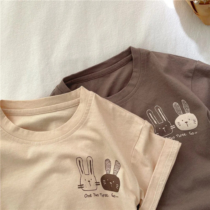 Boys T-shirt Summer Edition Children Short Sleeve T-shirt 3-10 Year Old Girls Cotton Round Neck Top Boys Cute Rabbit Sports Top