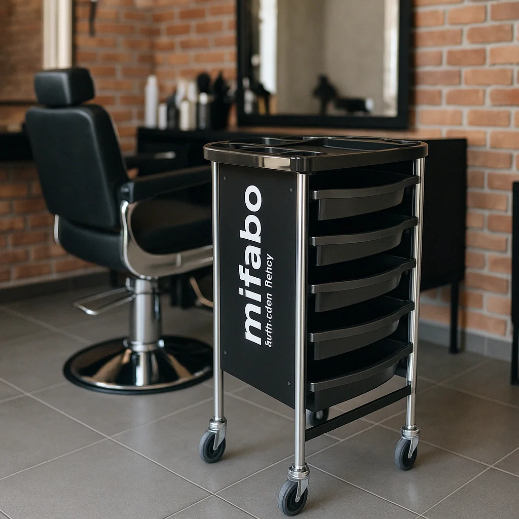 Salon Trolley Set Durable Rolling Black Hair Salon Cart Lockable Hairdresser Trolley
