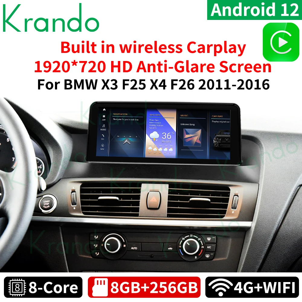 Krando Android 13.0 10.25'' Car Radio GPS For BMW X3 F25 X4 F26 2011 - 2020 NBT CIC EVO Wireless Carplay DVD Multimedia Player