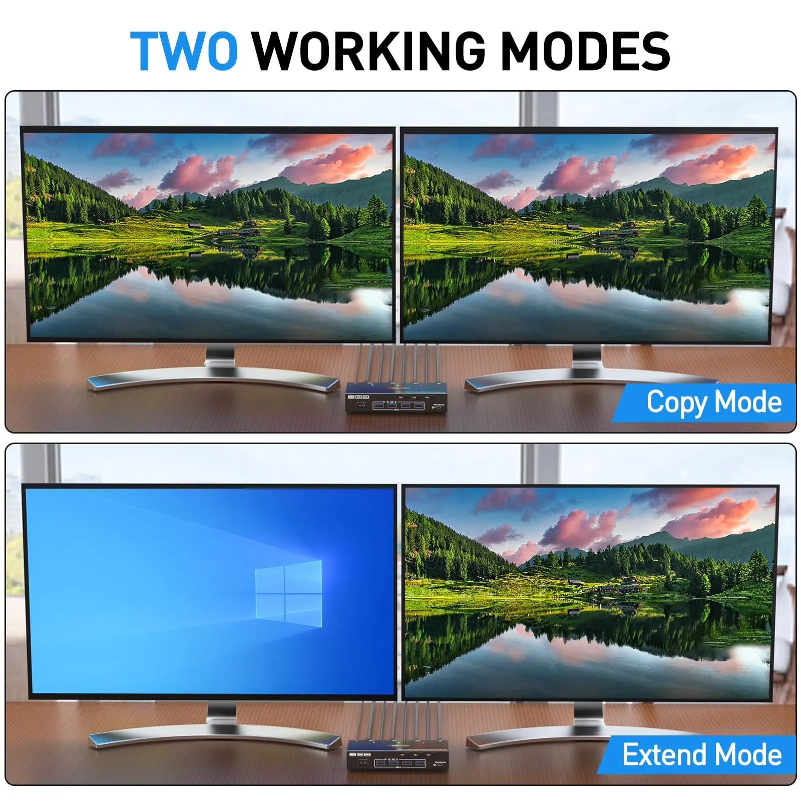 4K@60Hz/2K@120Hz HDMI KVM Switch 2 Monitors 3 PC, USB 3.0 KVM Switches with Wired Remote,Power Adapter and USB3.0 Cables - Image 4