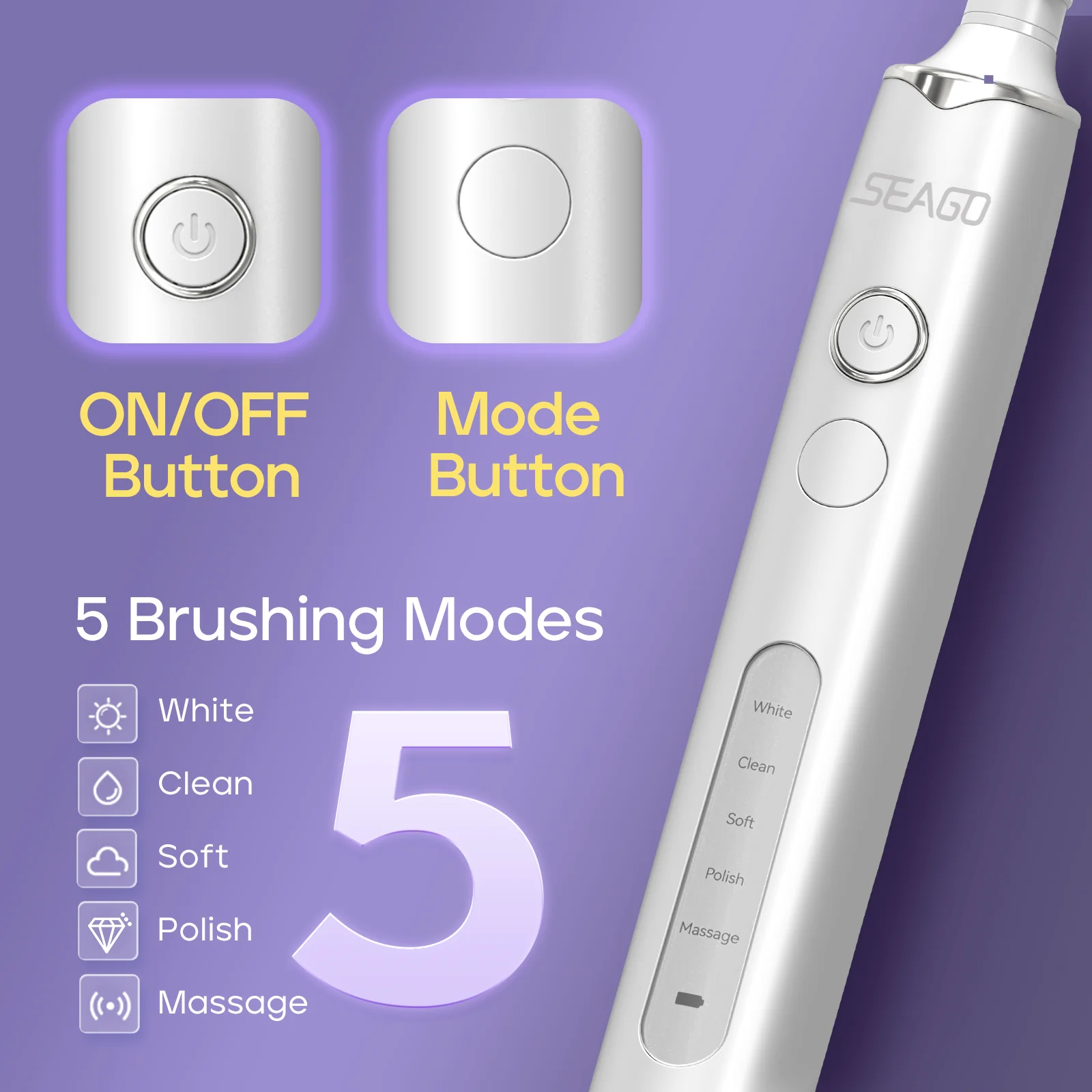 Seago Rotating Electric Rechargeable Toothbrush Teeth Cleaning with 8 Brush Toothbrush Heads 5 Modes Portable Smart Timer image 4