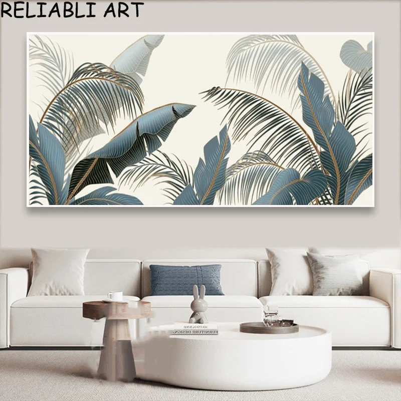 Abstract Golden Leaves Wall Art Oil Painting Printed on Canvas Big Size Decorative Pictures for Living Bedroom Home Decoration