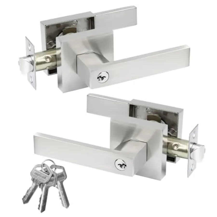 

Entry Door Lock Set, Different Key Square Door Lever for Bedroom, Passage Door Privacy Locking Interior/Exterior Entry Door Kno