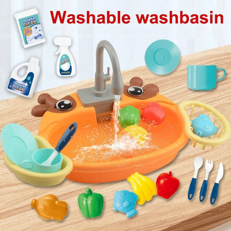Playing House Toys Children's Simulated Animals Dishwashing Table Circulating Water Can Store Dishwashing Basin Puzzle Toy