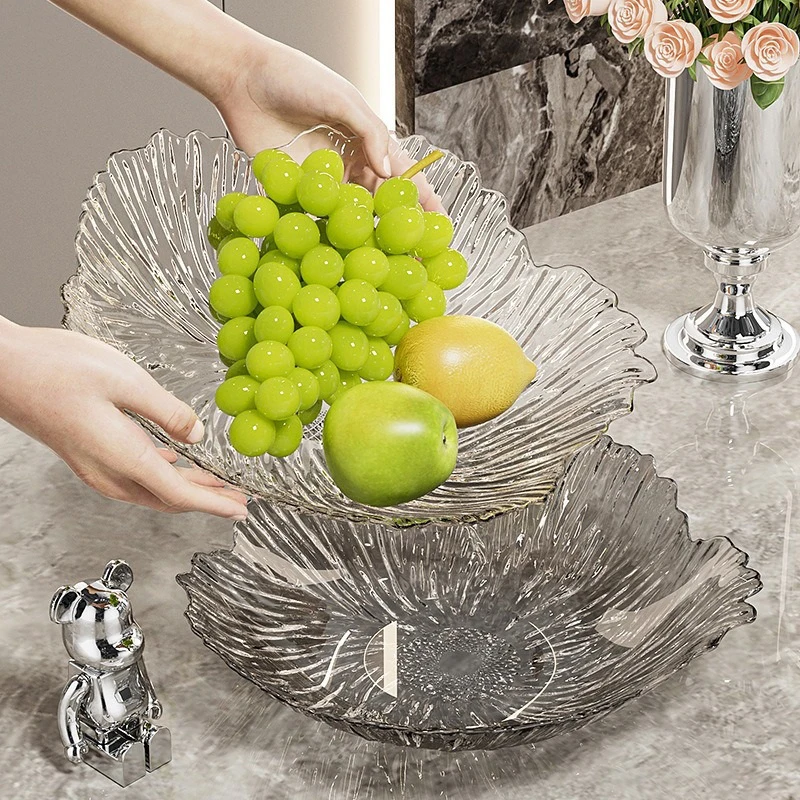Transparent Raised Snack Tray Luxury Style Fruit Candy Display Bowl for Home Coffee Table Household Decor Supplies