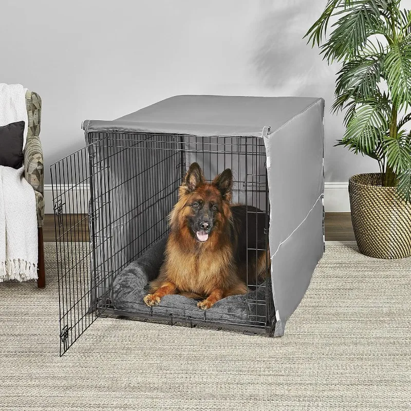 New World Pet Products Double Door Dog Crate Kit Includes One Two-Door Crate, Matching Gray Bed & Gray Crate Cover