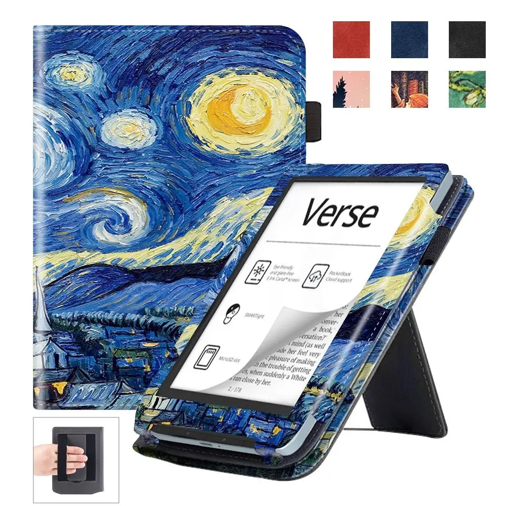 

6 inch eReader Cover Kickstand with Hand Strap PB629/634 Funda Auto Sleep/Wake Shockproof for Pocketbook Verse/Verse Pro