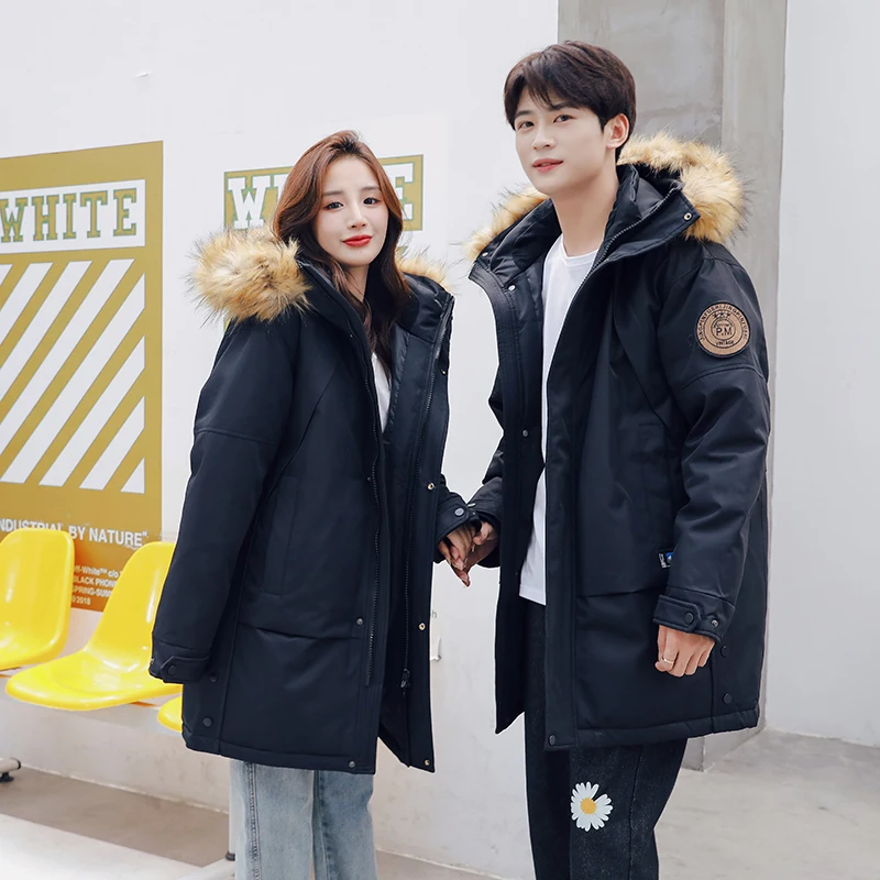 

2025 New Fashion down Jacket Mid-Length Fur Collar Winter Thickened Trendy White Duck down Couple Outerwear Polyester Fiber