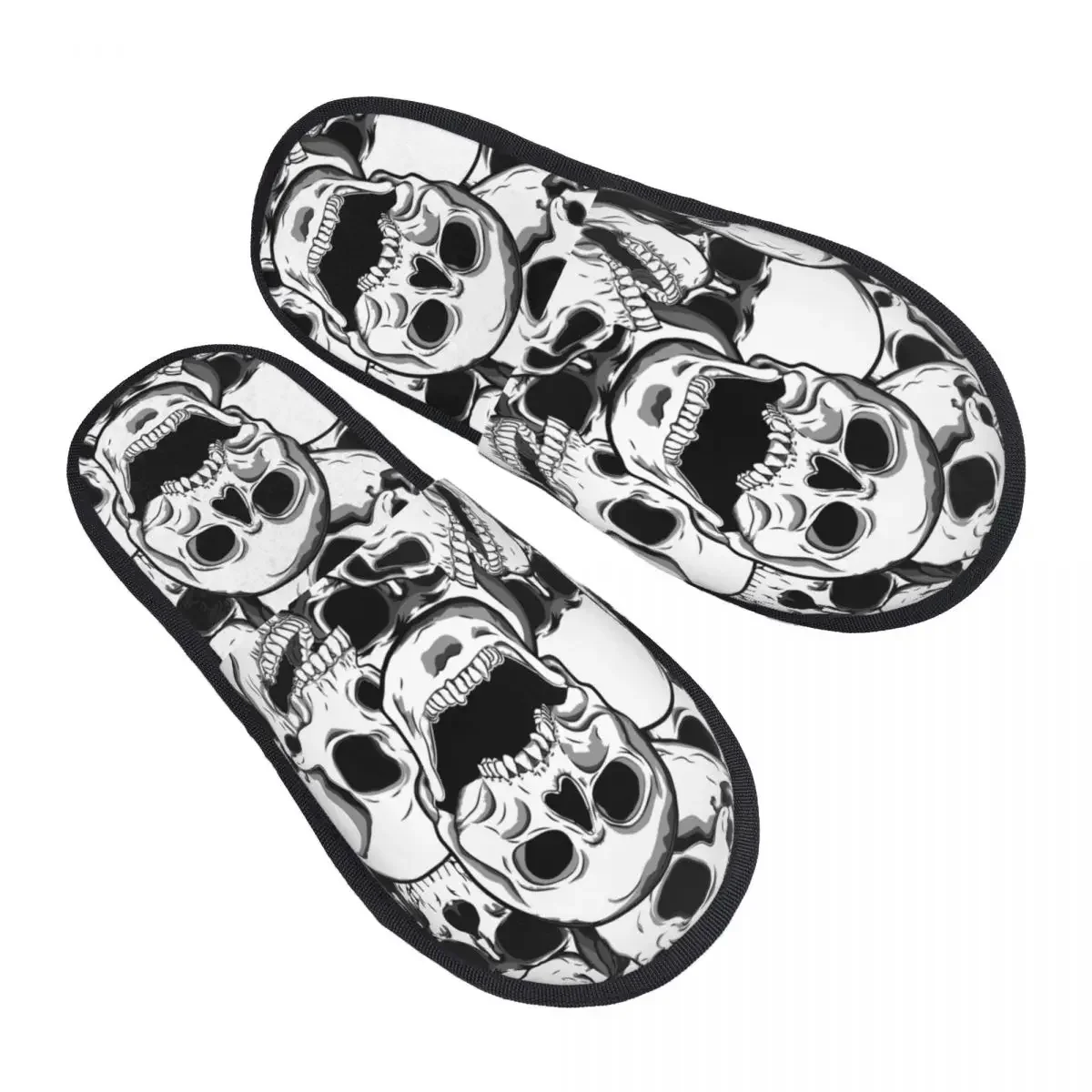 Soft Slippers Skull Tattoo Non-Slip Floor Indoor Home Furry  Shoes For Bedroom