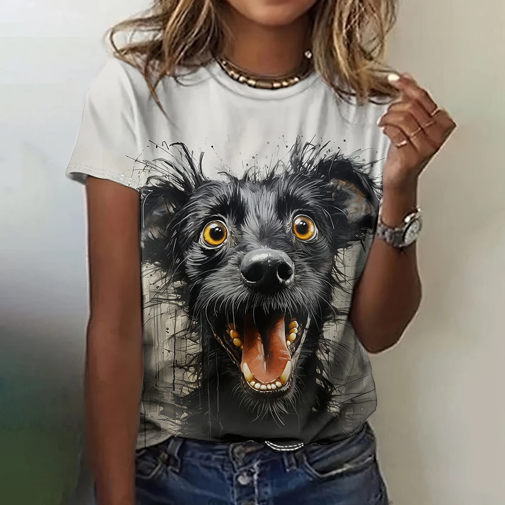 Cartoon Animal Print Short Sleeves Tees Summer Casual Women's T-shirts Funny Female Clothing Loose Tops Oversized Pullover