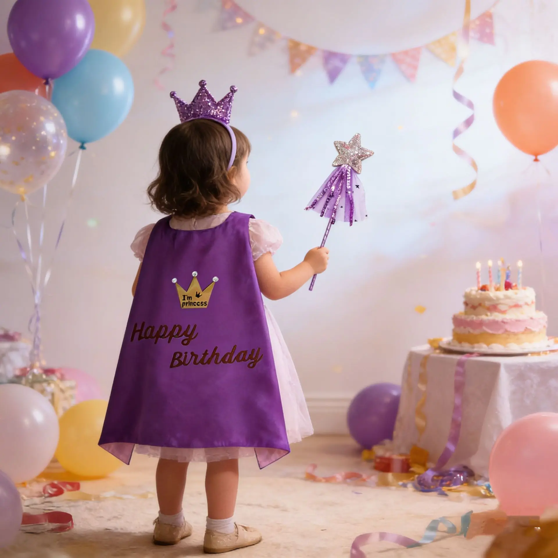 2026 Crown Shawl Princess Set Glitter Cape Multi Color Cloak Birthday Ceremony Banquet Stage Look Decorative Matching Accessory