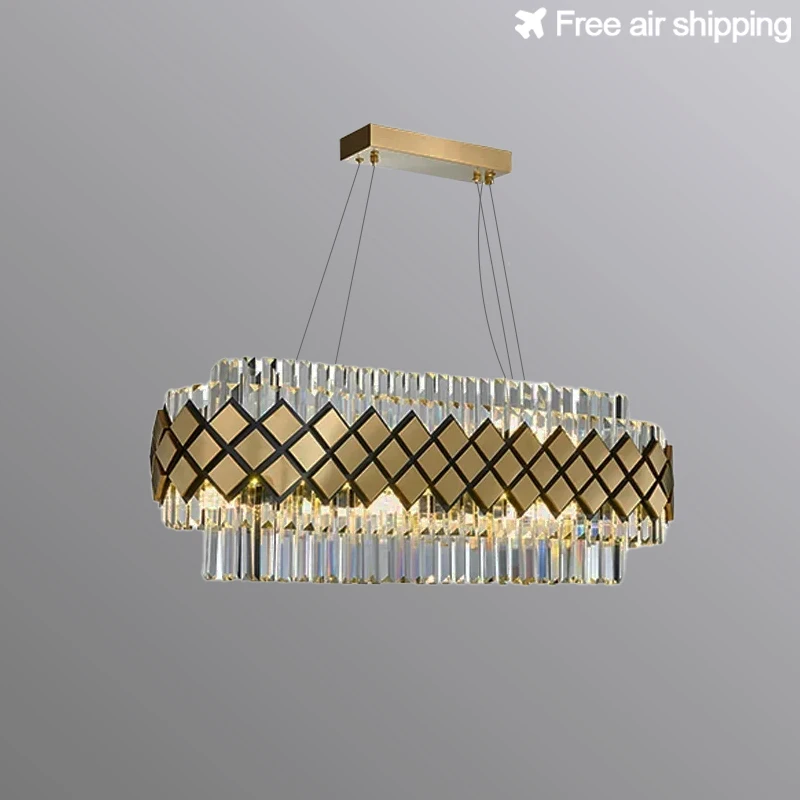 

Luxury Crystal Gold Rectangle Chandelier Lighting for Dining Room Bedroom and Living Room Decorative Light Fixtures