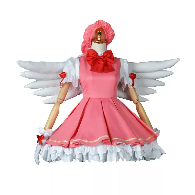 Disfraz de Anime Captor Kinomoto Sakura Clow para mujer, peluca roja y blanca, uniforme de combate, vestido de Halloween