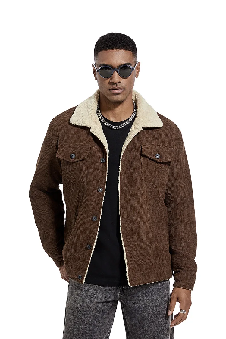 Men's Winter Thickened Blue Lamb Fur Denim Jacket Korean Style plus Size Slim Fit Coat Fleece Lined Casual Outerwear