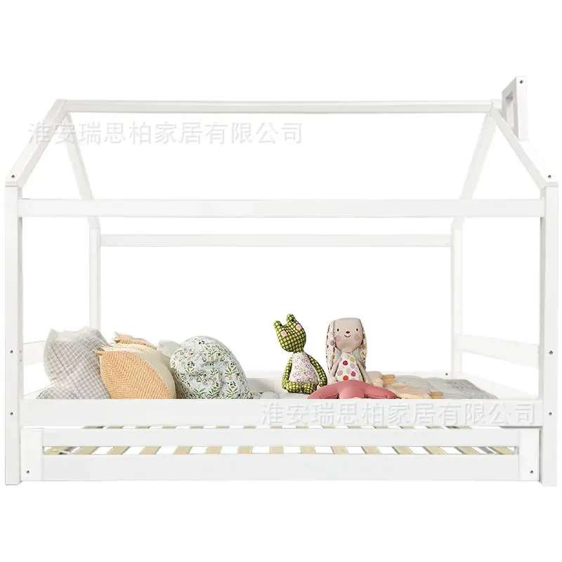 Full Solid Wood Bed for Girls and Boys Princess Style with Trailer Guardrail Tree House Design Household Furniture