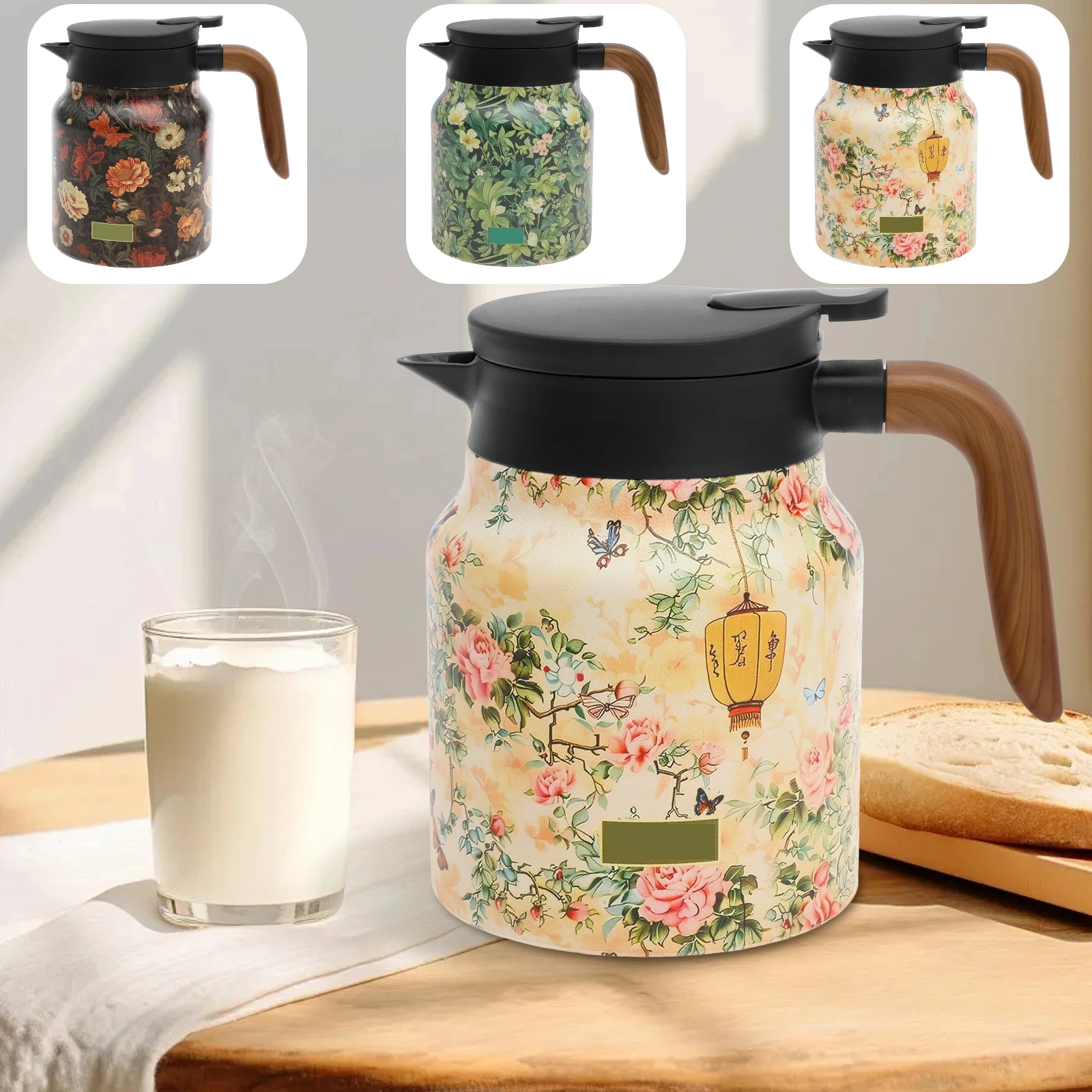 

Внутренний горшок из нержавеющей стали, изолированный чайник, эргономичная удобная ручка, герметичный изолированный чайник с цветочным узором