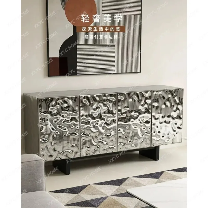 XX solid wood dining room side cabinet living room locker stainless steel texture four door locker