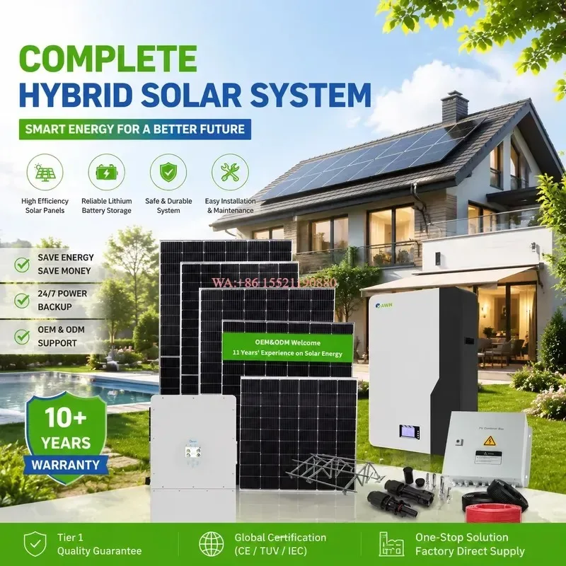 WMWMNU Complete 5kw 10kw 15kw On Grid Hybrid Solar Power System Kit Full Set for Home Panels with Battery and Inverter 20 Kwh