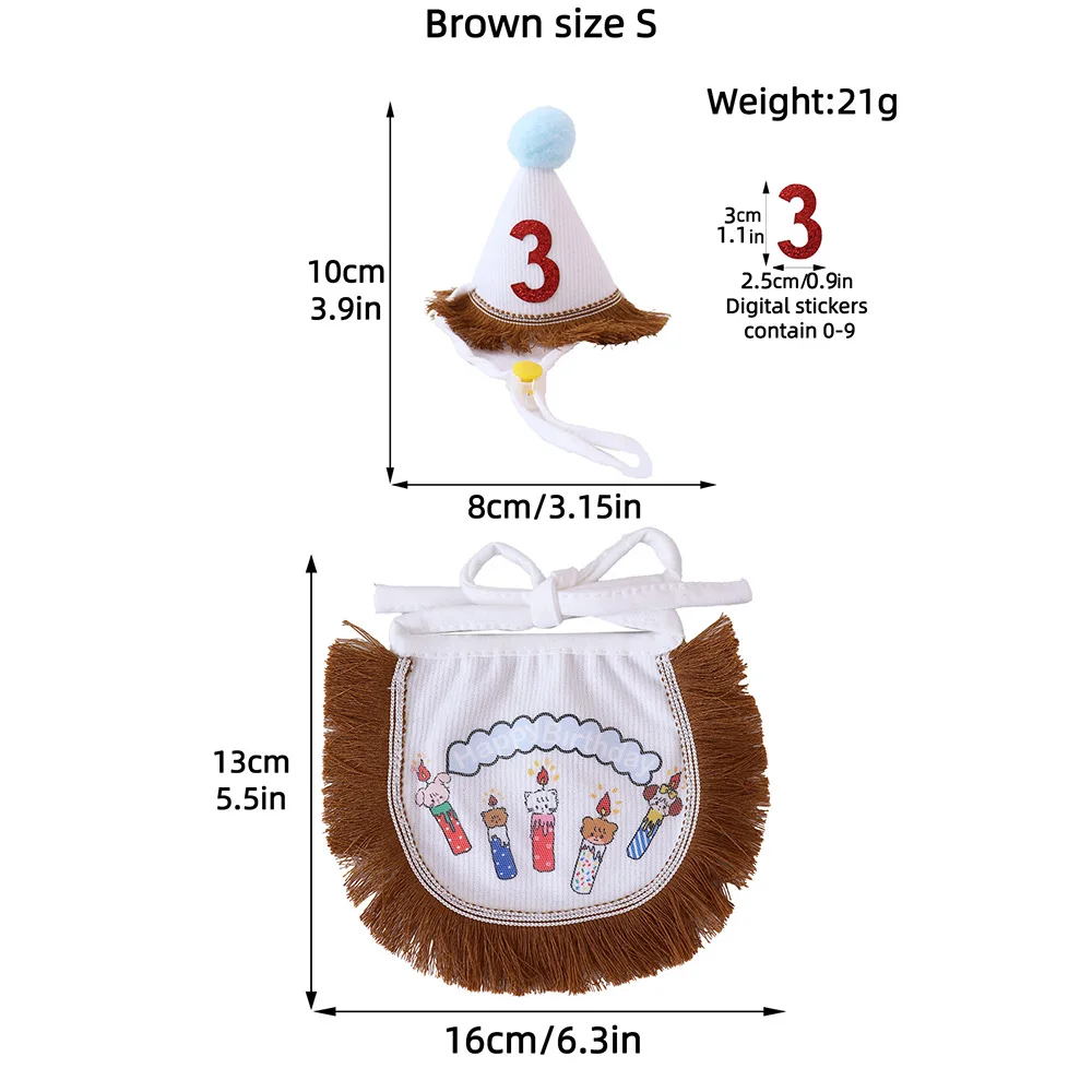 1 Set Pet Birthday Scarf , Cat & Dog Birthday Hat Bib Accessories Set ,Adjustable Tassels Tie Bib Decoration