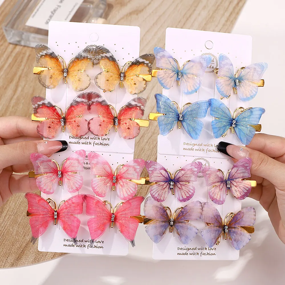 Horquillas de mariposa coloridas para niña, pasadores para el cabello para mujer, adorno para el cabello dulce, tocado de arcoíris, accesorios para