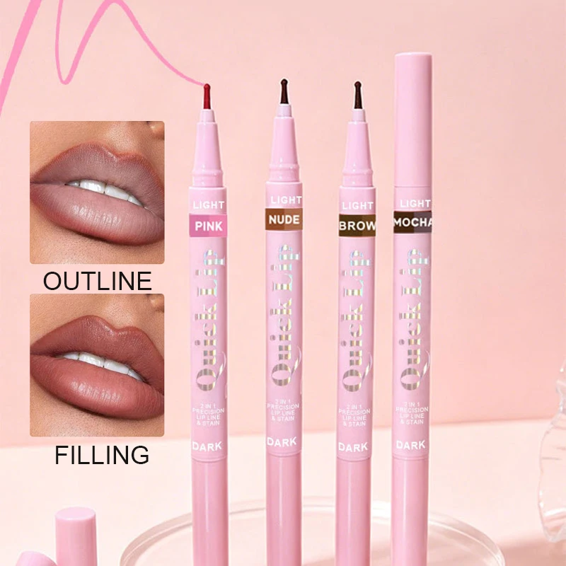 Double Head Luxury Matte Lip Liner Long-Lasting Smooth Application for Perfect Outline & Filling Nude Fine Round End Lip Liner