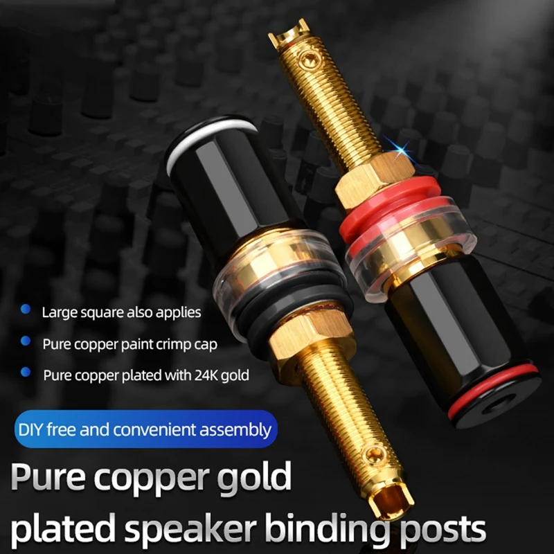 4Pcs Hifi Speaker Terminal Binding Post Pure Copper Gold Plated Amplifier Connector Replacement For Female Banana Jack Plug