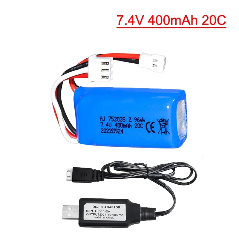 7.4V 400mAh 752035 Lipo Battery For RC DM007 Airplane Quadcopter Drone Helicopter Toy Spare Parts 2s 7.4V Lithium Battery XH2.54