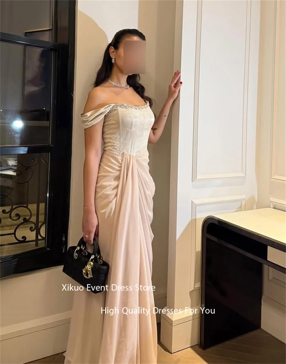 Xikuo オフショルダーマーメイドイブニングドレスフロアレングス高品質パーティードレスプリーツシャーリング Vestidos デ フィエスタカスタマイズ