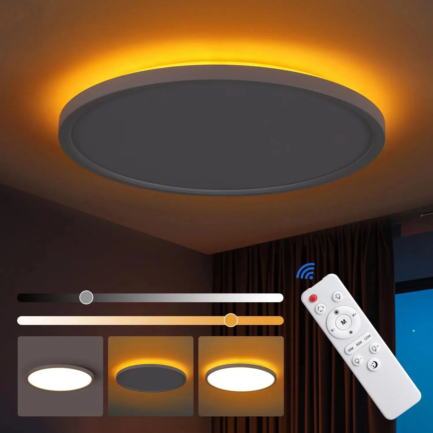 

LED Ceiling Light 1800K Night Light Dimmable 3000-6500K With Remote Control 24W Backlit Ceiling Lamp For Room Decoration