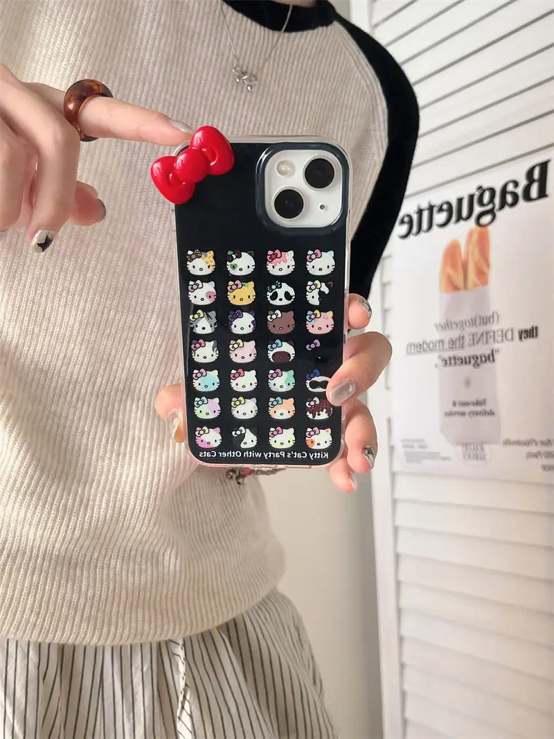 Sanrio Hello Kitty Full Screen KT Cat Head Phone Case For iPhone 15 14 13 12 11 Pro Max 7 8 Plus XR XS MAX Y2K Girl Back Cover