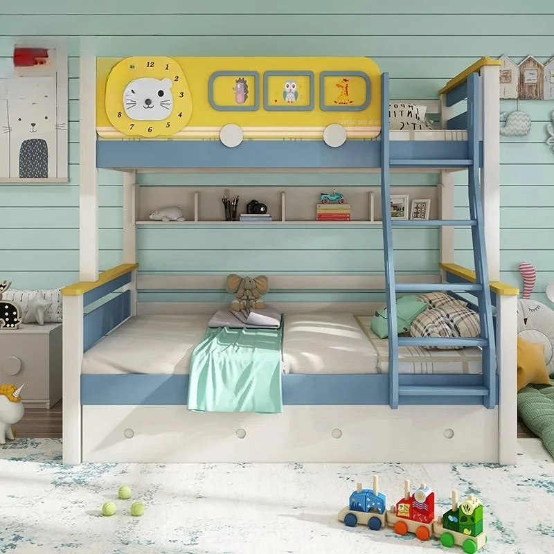 Factory Direct 2026 Wholesale Children's Solid Wood Bed Multifunctional Bunk Bed Simple with Ladder Cabinet Mother Bed Bedroom