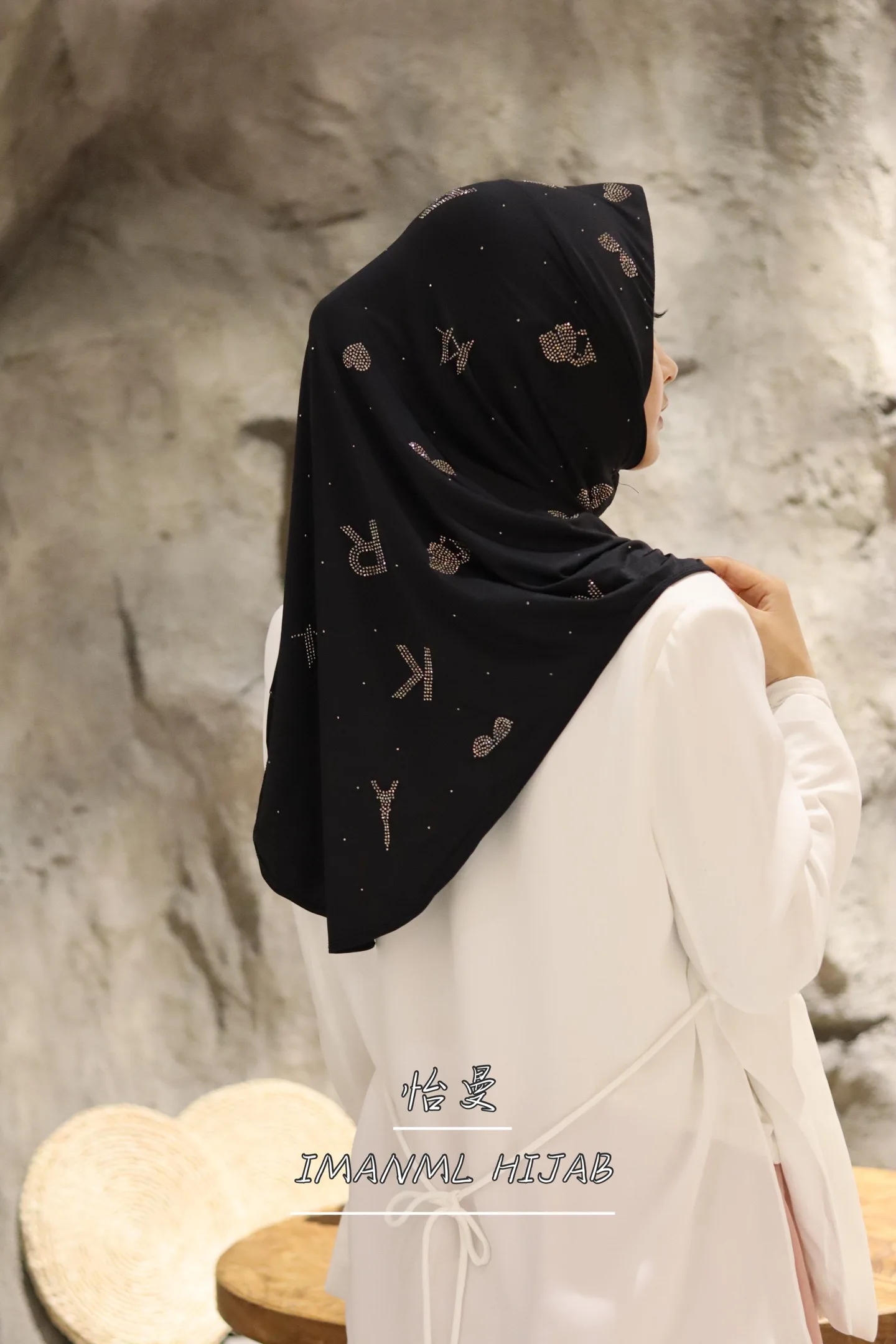 Hijab noir uni pour femmes musulmanes, nouvel arrivage, étoilé, islamique, instantané, élégant