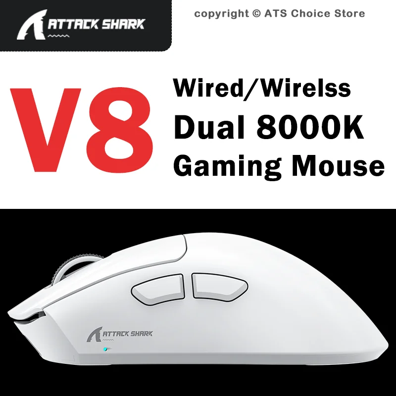 ATTACK SHARK V8 Wireless Wired Dual 8K Gaming Mouse 42000DPI PAW3950MAX Ultralight Tri-Mode Bluetooth Wired Right Hand For Gamer