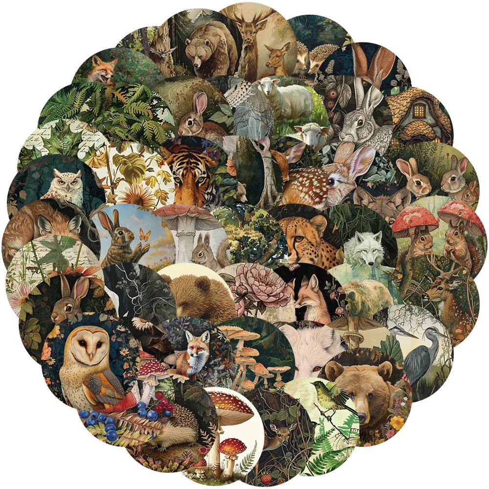 10/30/50pcs Retro Forest Plants Animals Cartoon Stickers Aesthetic Waterproof Graffiti Laptop Luggage Notebook Vintage Decals