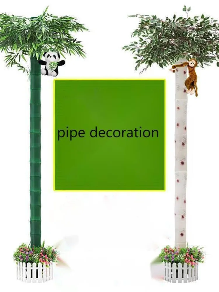 Decorative cover for drainage pipes, air conditioning, heating, gas pipes, plastic bamboo joints, bark, green plants, indoor