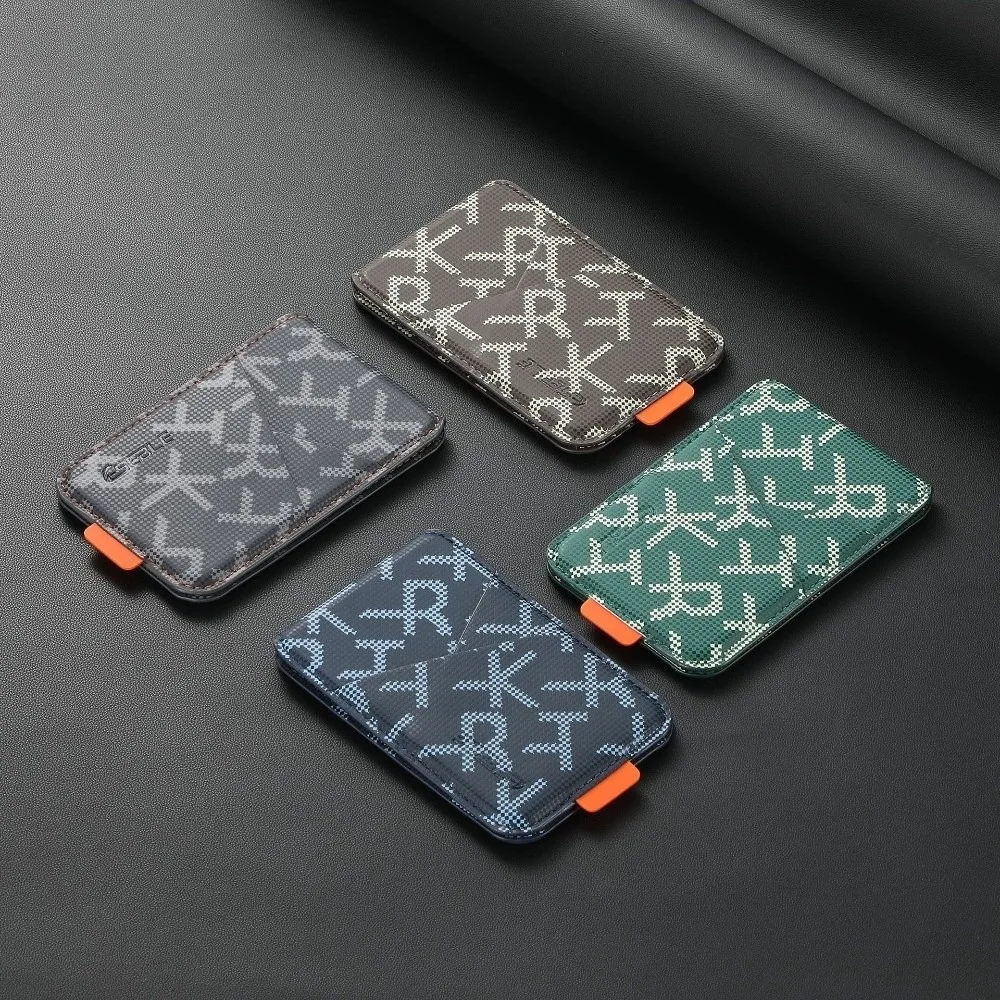 Portable Magnet Card Holder Printed Pattern Built-in Stand Leather Card Case Faux Leather Card Slot Design Magnetic Phone Wallet