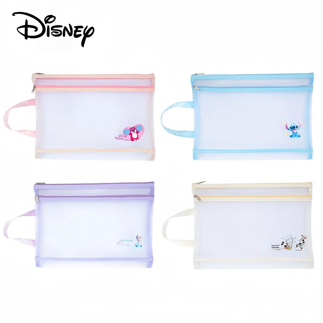 Bolsa de malla de doble capa con motivos de dibujos animados de Disney, bolsa transparente de nailon, ideal para guardar y organizar los trabajos de casa y los exámenes de los alumnos de primaria.