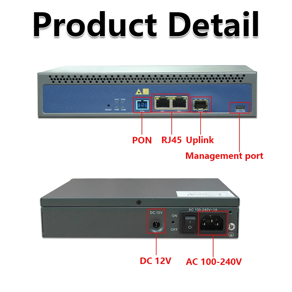 GPON OLT 1PON 128 ONU 10G Uplink C+ GBIC SFP 12V DC Power MINI GPON OLT 1 Port Compatible with HW ZTE ONU