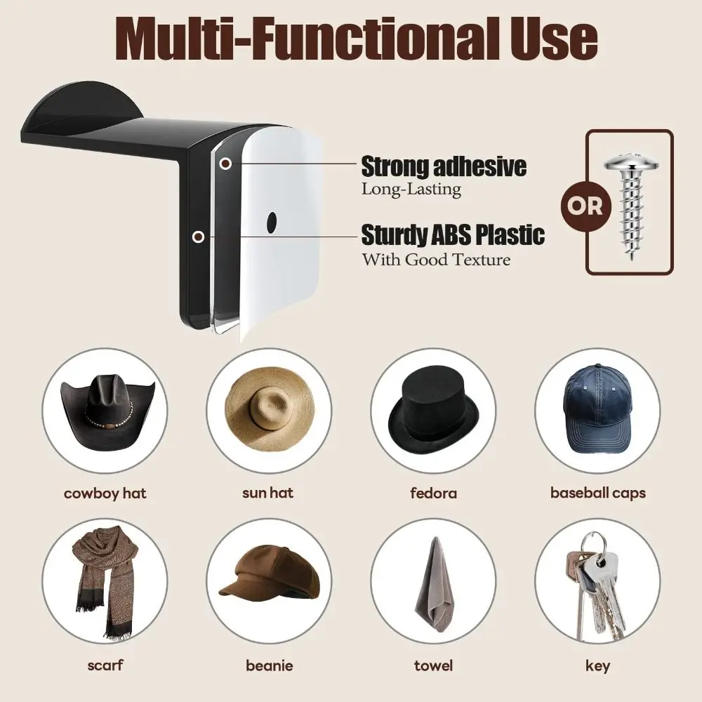 3 قطعة خطاف قبعة للجدار رف قبعة رعاة البقر حامل غطاء لاصق قوي قبعات البيسبول عرض منظم لغرفة النوم باب الخزانة