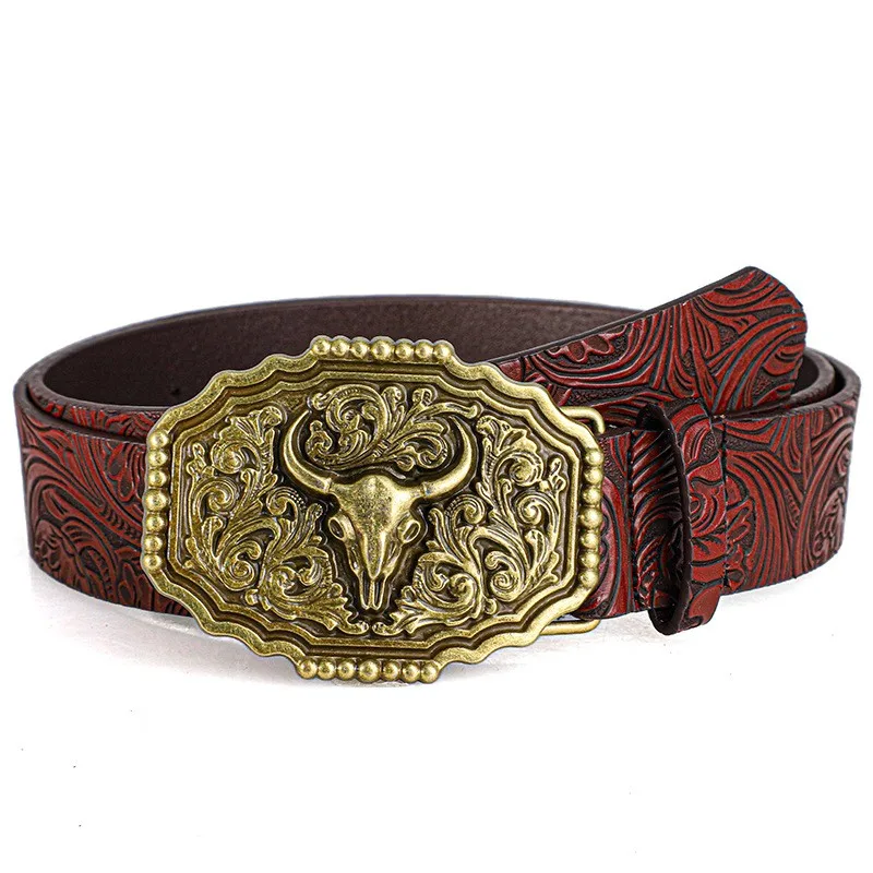 Western Cowboy-Stil Vintage Casual Gürtel - Geschnitzte Ochsenkopf-Schnalle & Bohemian-Print, Perfekt für Tägliche Pendler- und Dating-Outfits – Detail 12