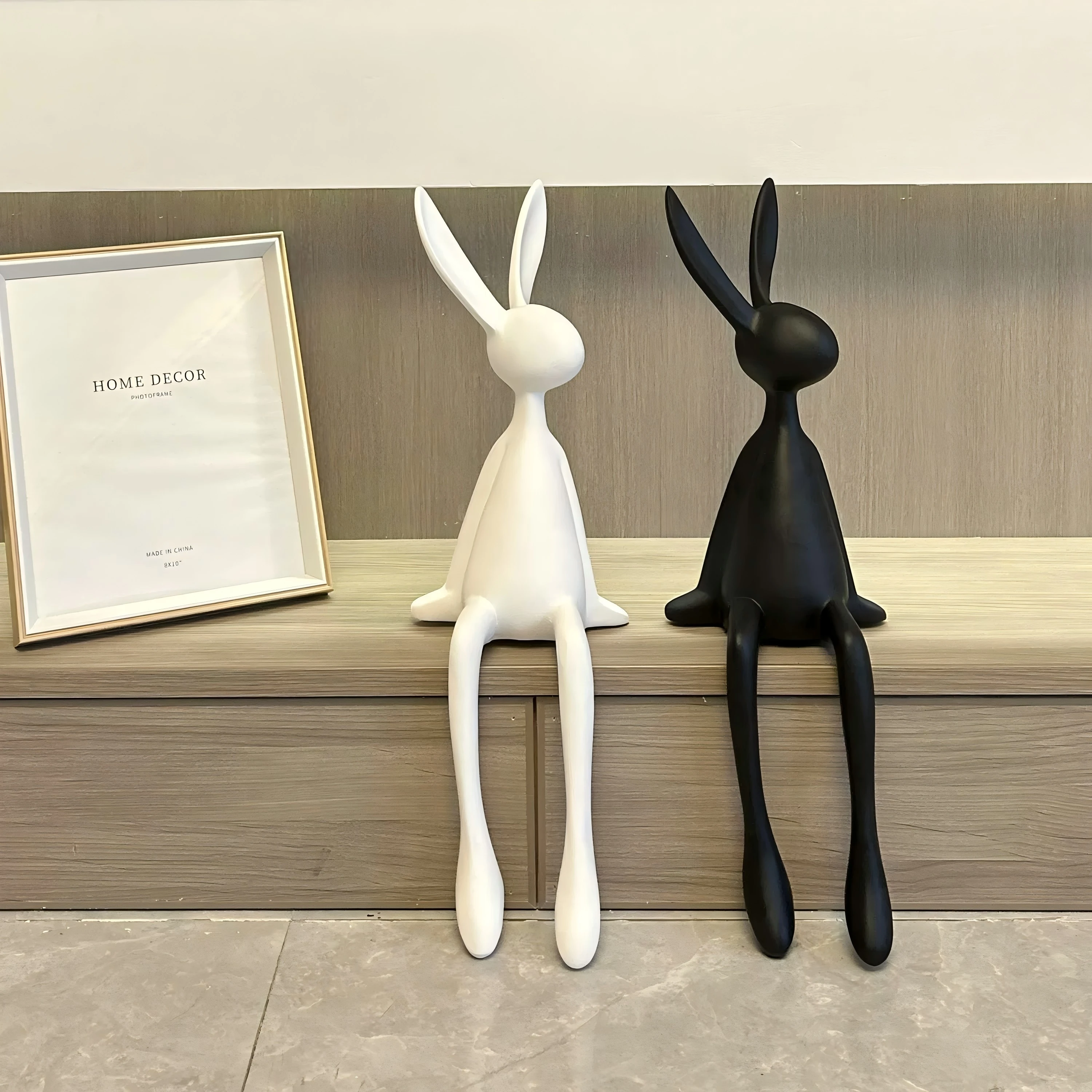 28CM Small Rabbit Figurine Home Decoration Desk Decor Statue Craft Cute Animal Art Sculpture for Living Room