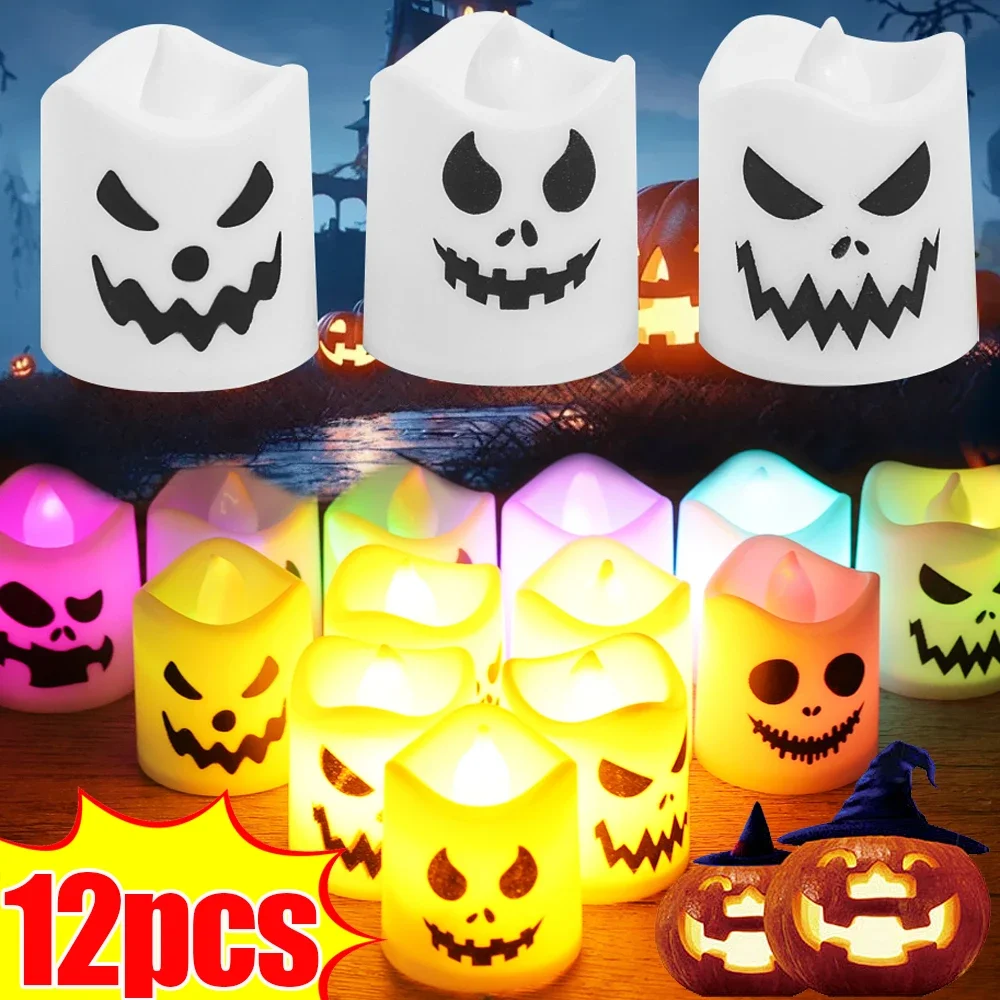 

12/6PCS Spooky Flameless Electronic Candles Halloween LED Battery Operated Night Lights Halloween Wedding Party Decoration Light