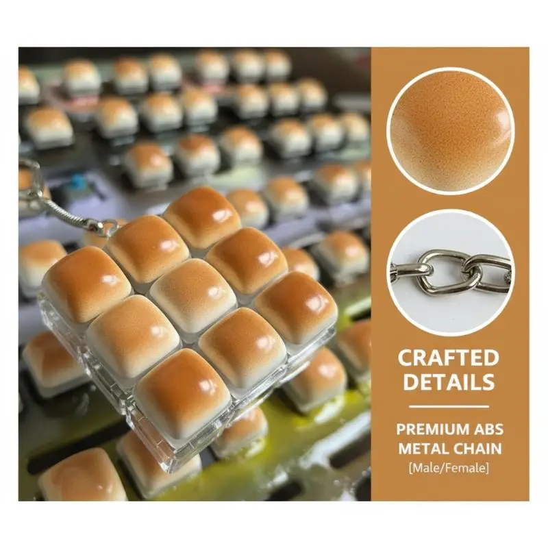1pcs New Plush  Bread Keycap Stress Relief Clicker Keychain Mechanical Keyboard Button Decompress Fingertip Keyring