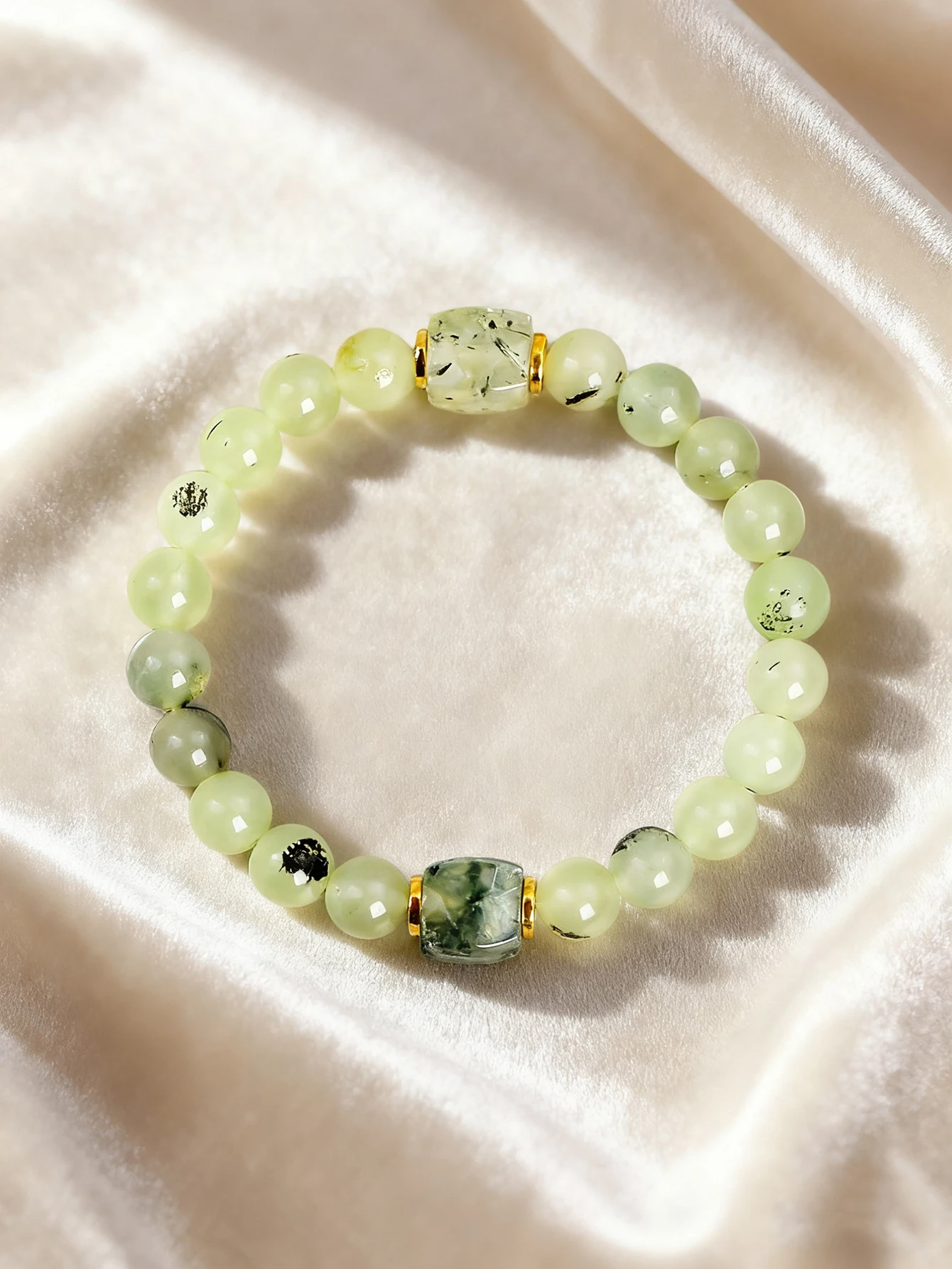 Prehnite Bracelet Natural Stone Beaded Jewelry for Women Prehnite Square Beads Vigour & Abundance Healing Crystal Jewelry Gift