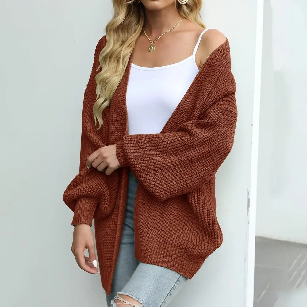 Women Sweater Jacket Stylish Women\'s Autumn Winter Lantern Sleeve Cardigan Solid Color Knitting Coat for Streetwear Fashion