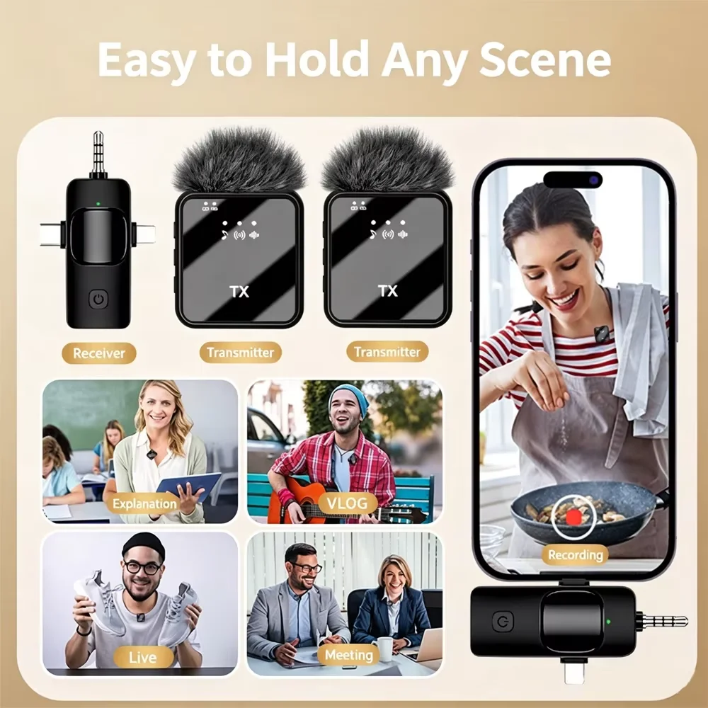 KEBIDUMEI Mikrofon Bezprzewodowy 3 w 1/2 w 1 do iPhone'a/Androida do Wywiadów, Vlogów, z Redukcją Szumów, Mini Mikrofon — zdjęcie produktu 5