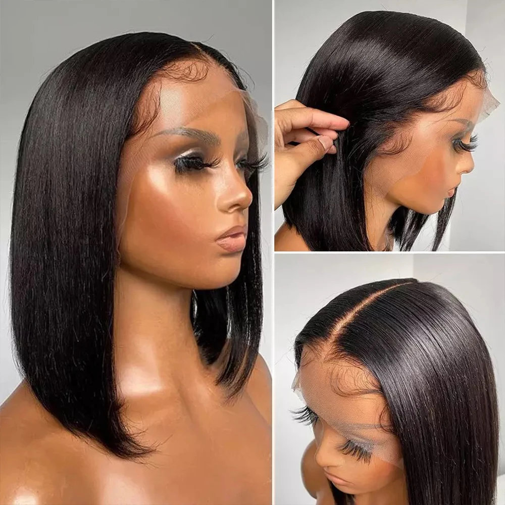 8 Inches Pre Plucked Neddie Human Hair Wig 13x4 Lace Front Bob Wig Hd Lace Wig For Black Women Straight Brailian Wig